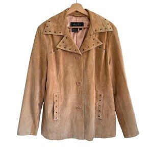 TERRY LEWIS TAN SUEDE LEATHER STUDDED JACKET WOMENS SIZE LARGE